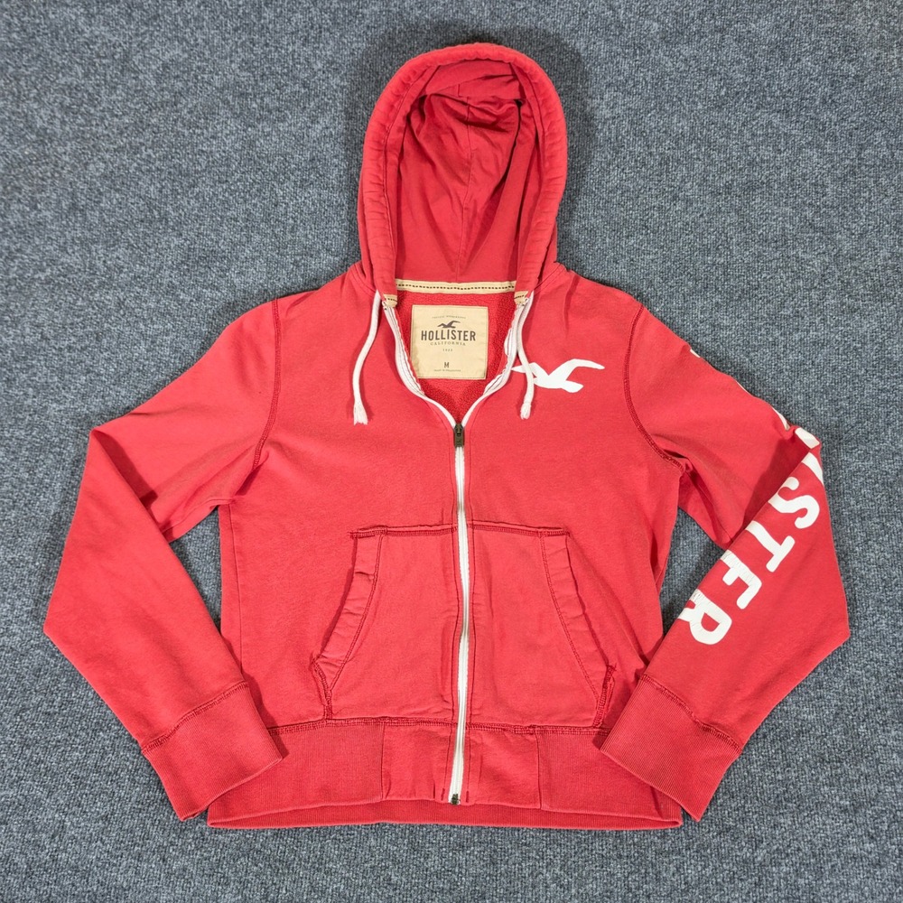 Y2K 2000s Hollister California Men Coral Graphic Full Zip Hoodie Sweatshirt Sz M